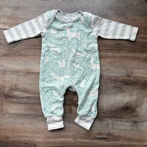 Tesa Babe Woodland Animals Romper, 100% Cotton Mint Green + Gray